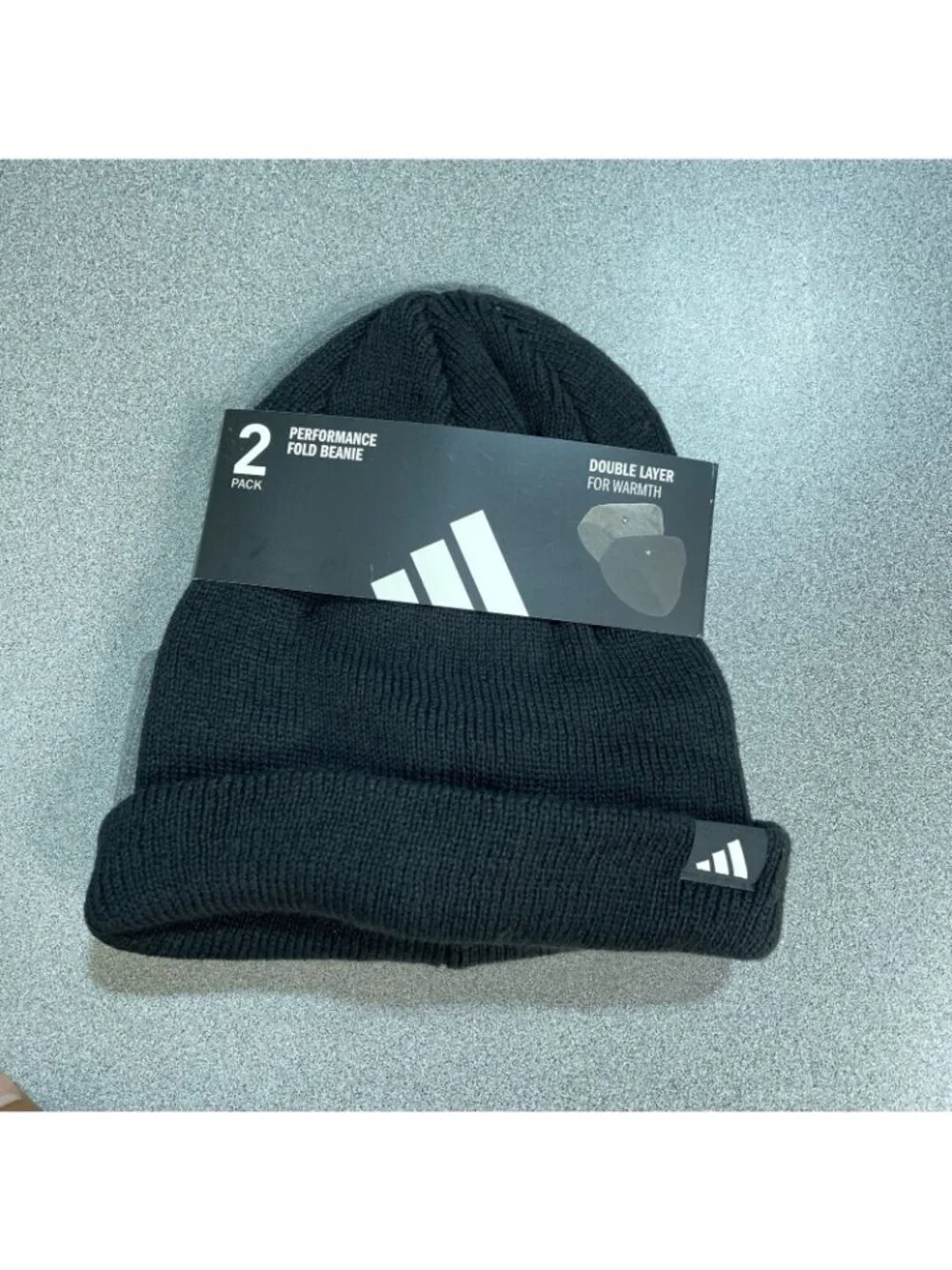 NWT Adidas 2 Pack Performance Fold Beanie Double Layer For Warmth Gray & Black